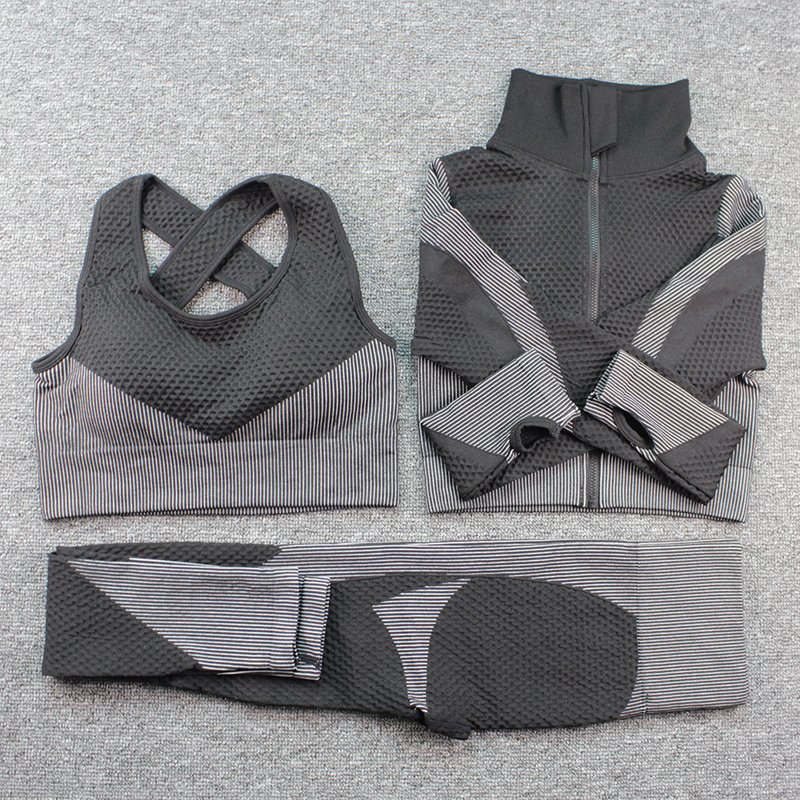 Seamless Jacket+Sports Bra+Leggings 3 pieces Sets - Image 6