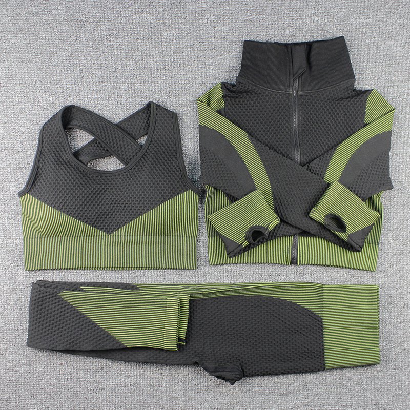 Seamless Jacket+Sports Bra+Leggings 3 pieces Sets - Image 7