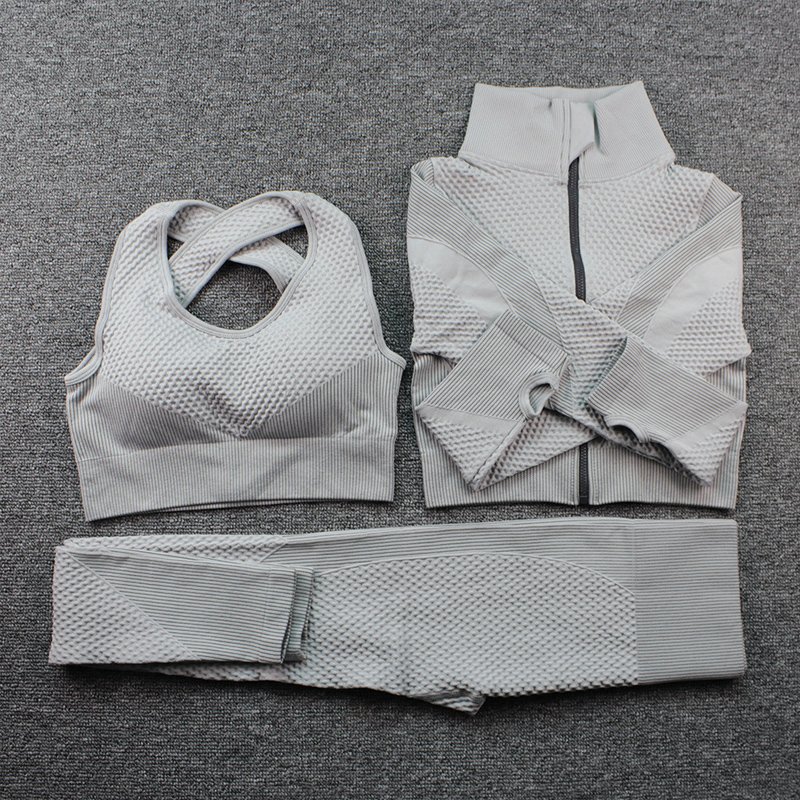 Seamless Jacket+Sports Bra+Leggings 3 pieces Sets - Image 9