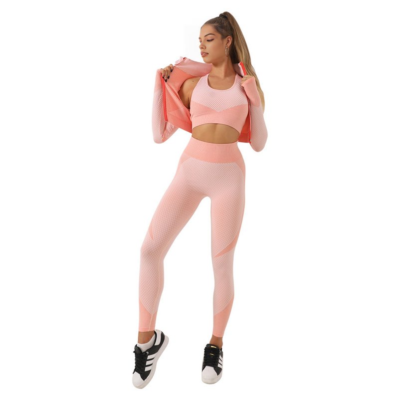 Seamless Jacket+Sports Bra+Leggings 3 pieces Sets