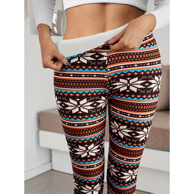 Lining Brushed Printed Warm Leggings - Image 5