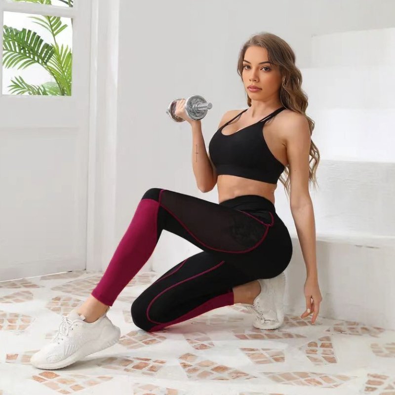 Contrast Burgundy Stitching Fitness Leggings
