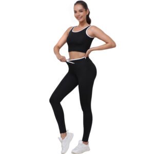 Contrast White Binding Sports Bra + Leggings 2 Pieces Sets