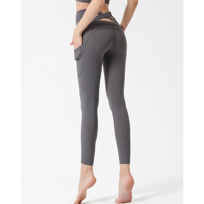 Solid Color Fitness Leggings With Pockets - Image 4